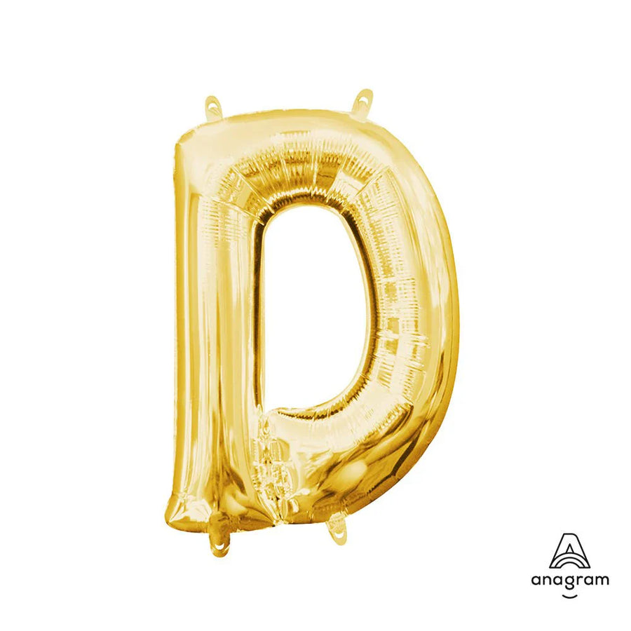 Foil Balloon Letter D Gold 16in