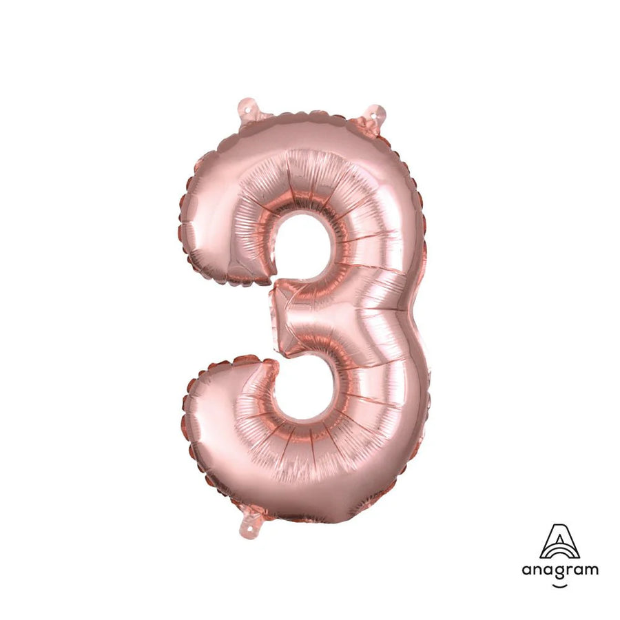 Foil Balloon Number 3 Rose Gold 16in