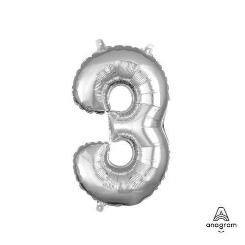 Foil Balloon Number 3 Silver 16in