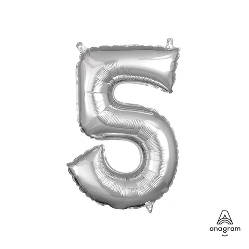 Foil Balloon Number 5 Silver 16in