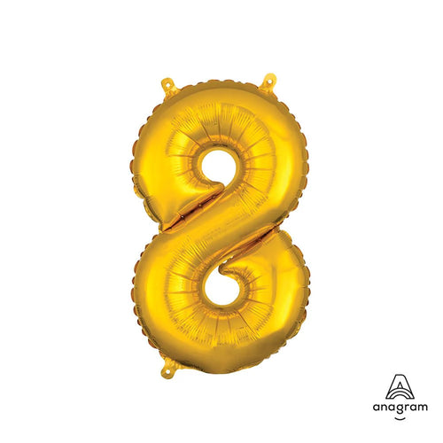 Foil Balloon Number 8 Gold 16in