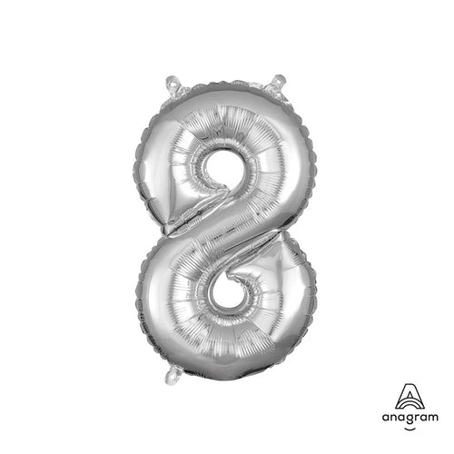 Foil Balloon Number 8 Silver 16in