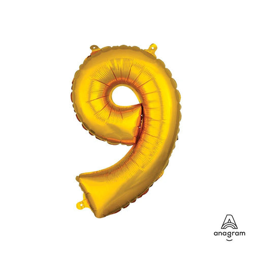 Foil Balloon Number 9 Gold 16in