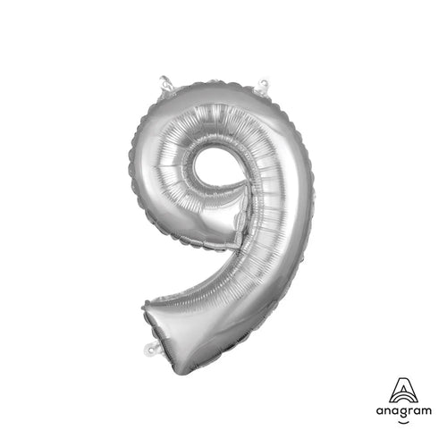 Foil Balloon Number 9 Silver 16in
