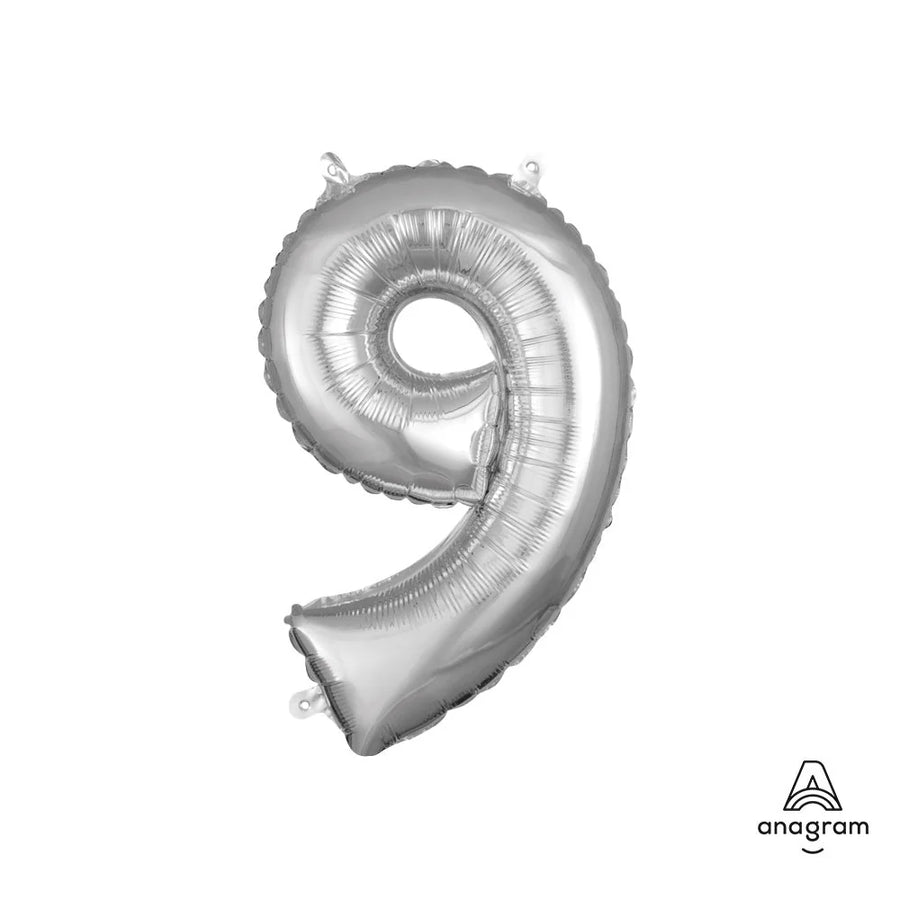 Foil Balloon Number 9 Silver 16in