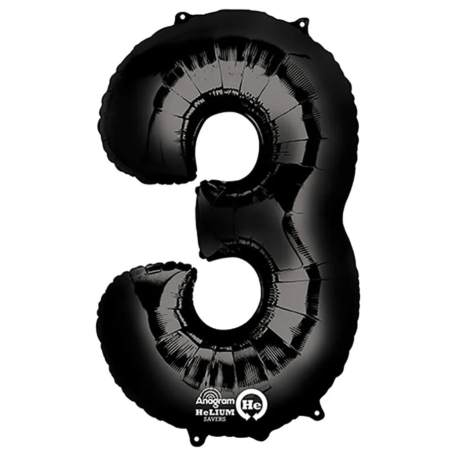 Foil Balloon Number 3 Black 34in