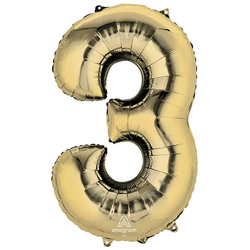 Foil Balloon Number 3 White Gold 34in