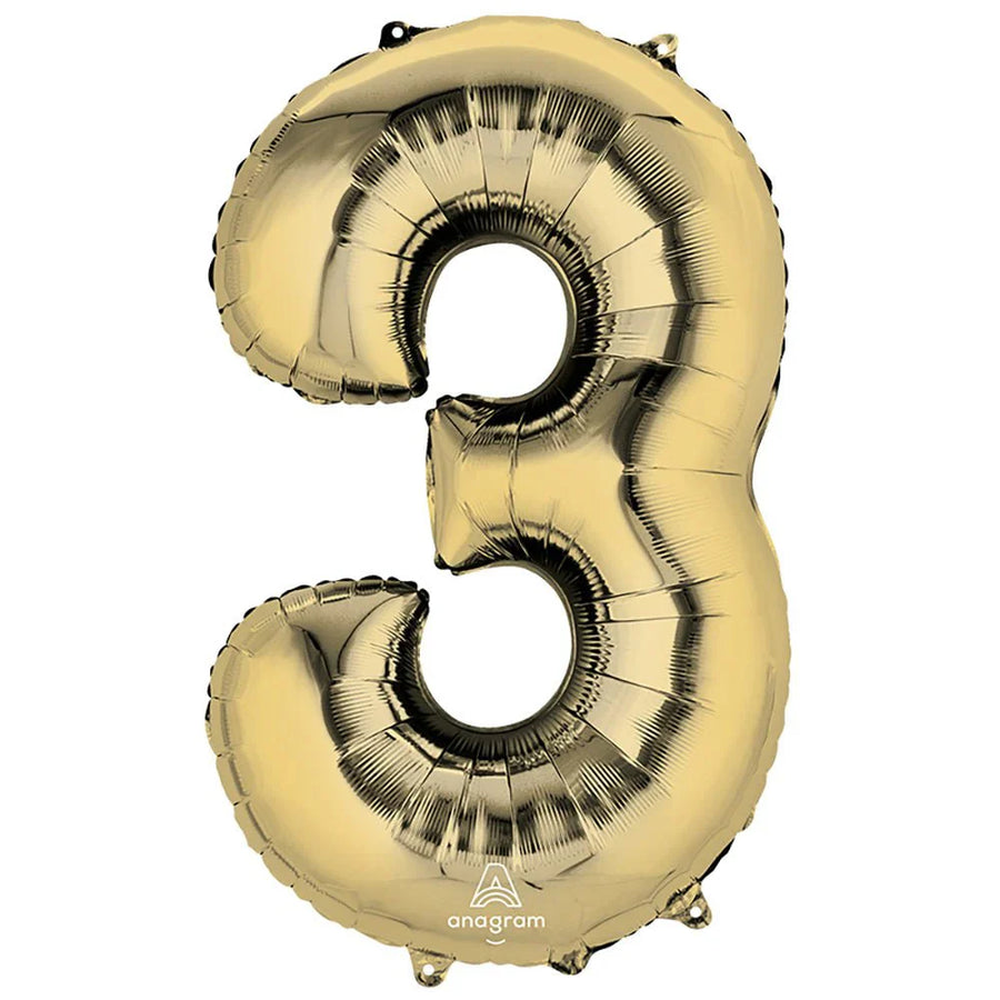 Foil Balloon Number 3 White Gold 34in