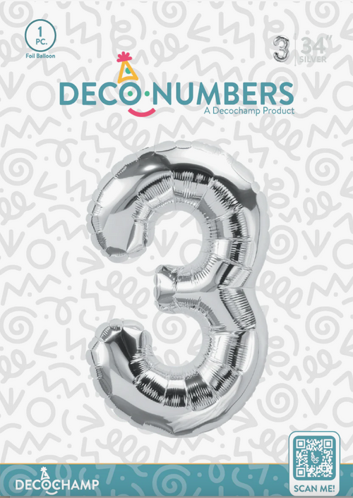 Deco Number 3 Silver 34in