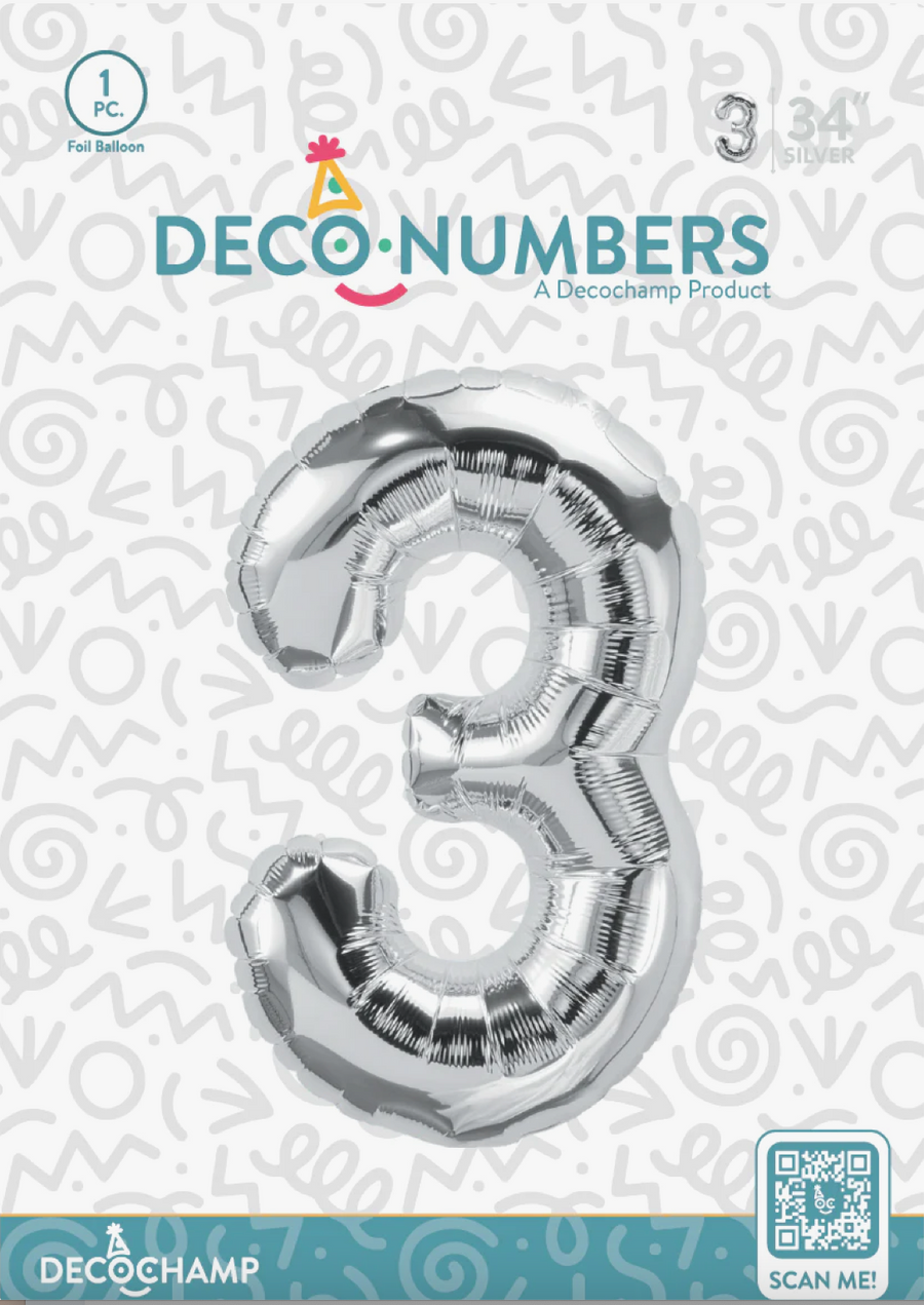 Deco Number 3 Silver 34in