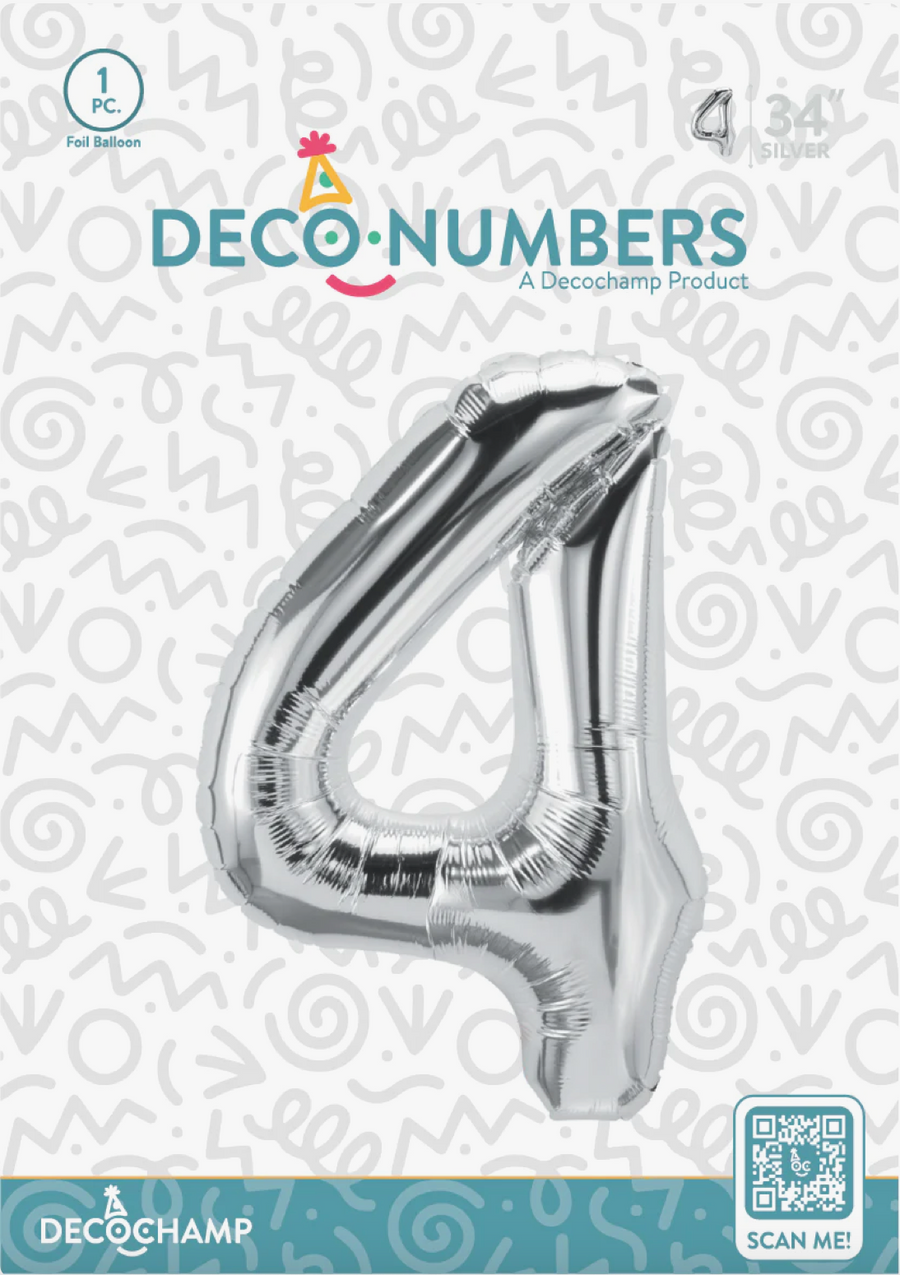 Deco Number 4 Silver 34in