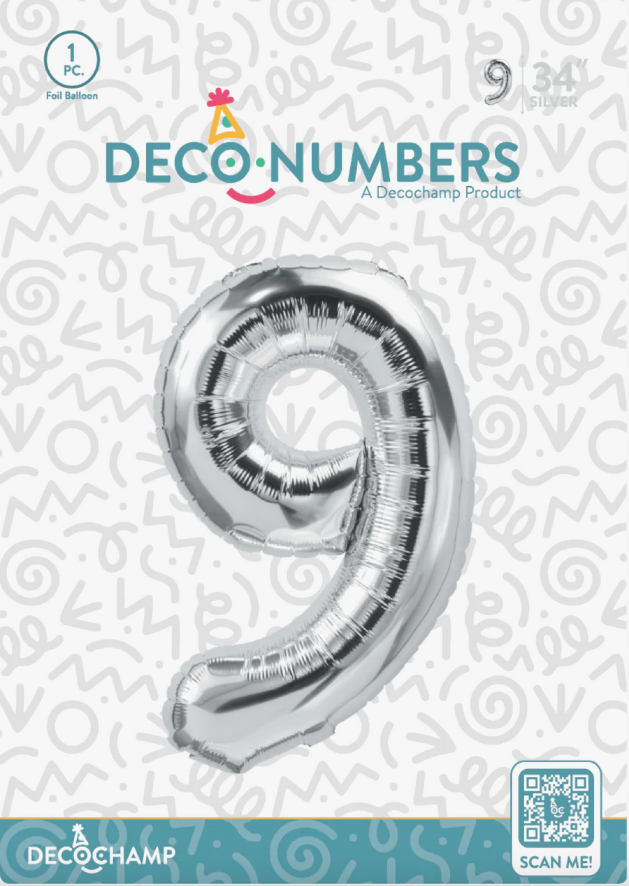 Deco Number 9 Silver 34in