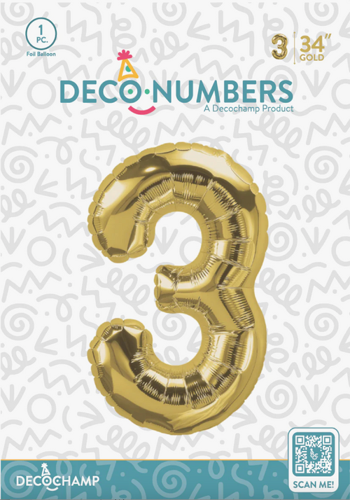 Deco Number 3 Gold 34in