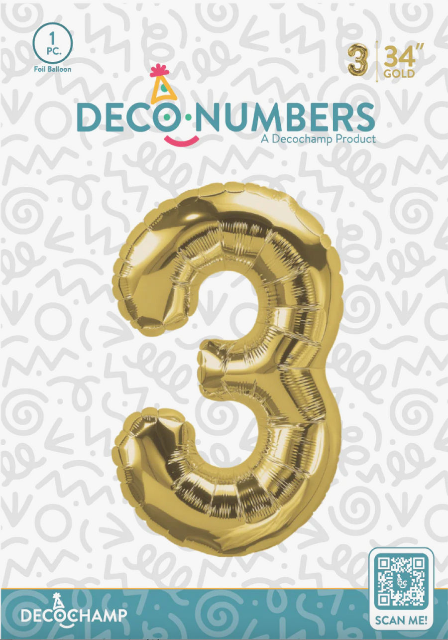 Deco Number 3 Gold 34in