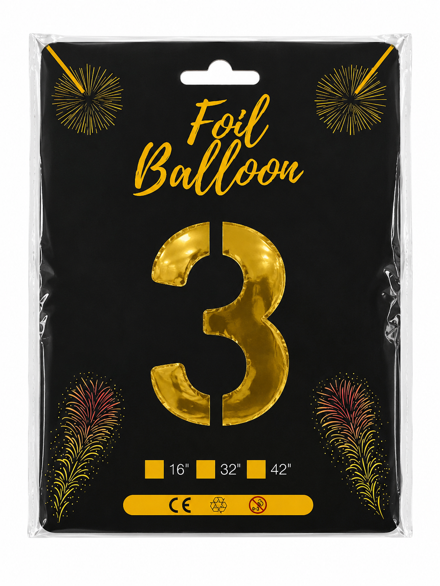 Foil Balloon Number 3 Gold 32in