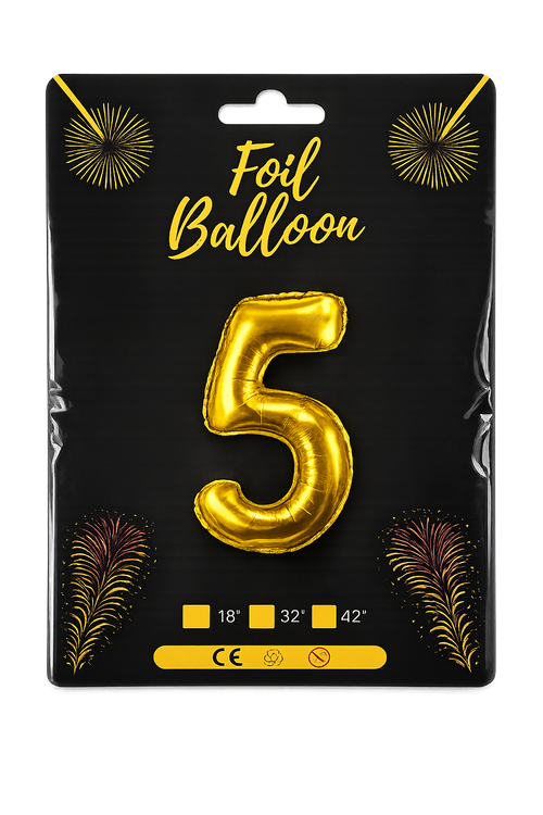 Foil Balloon Number 5 Gold 32in