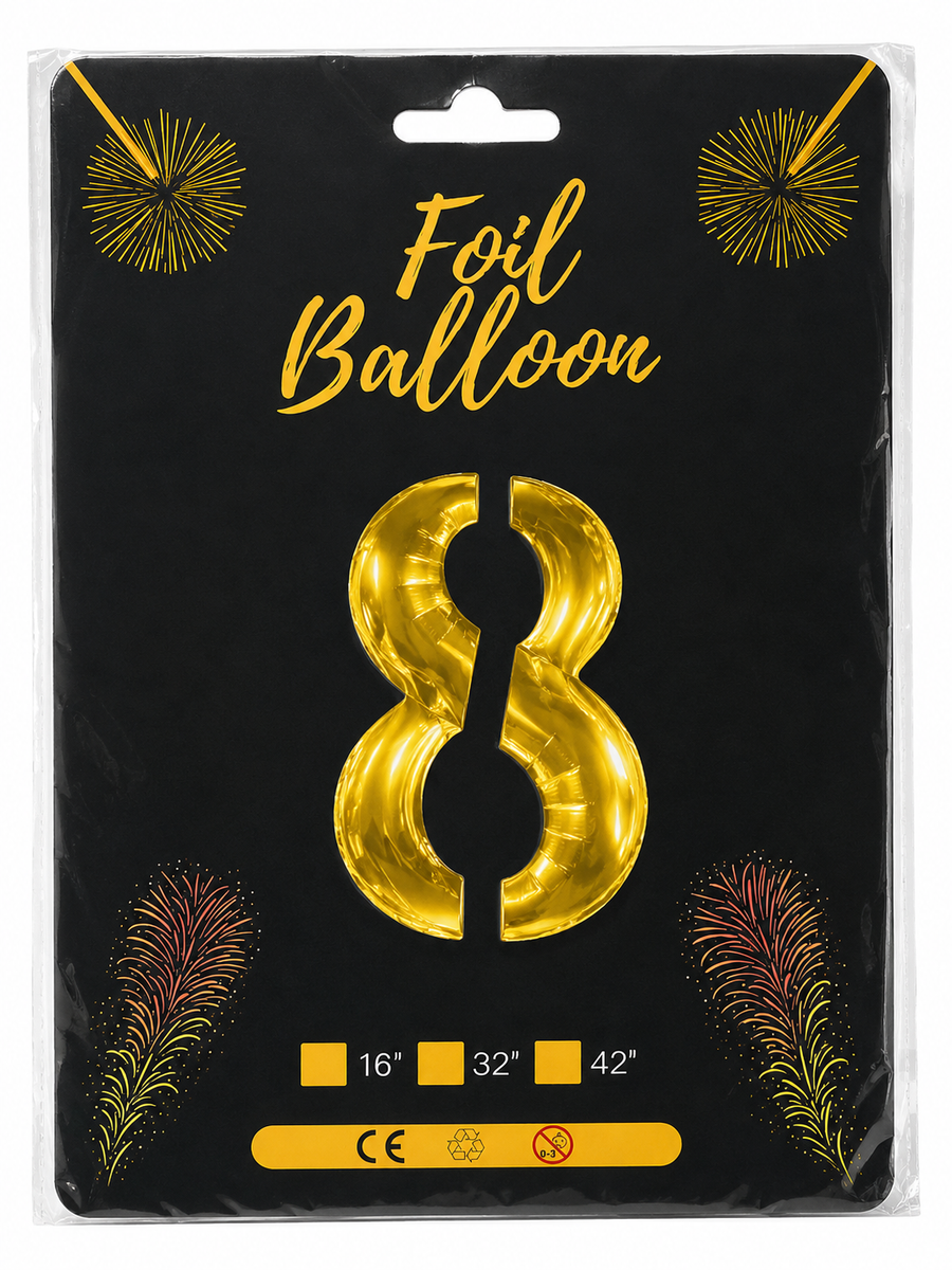 Foil Balloon Number 8 Gold 32in
