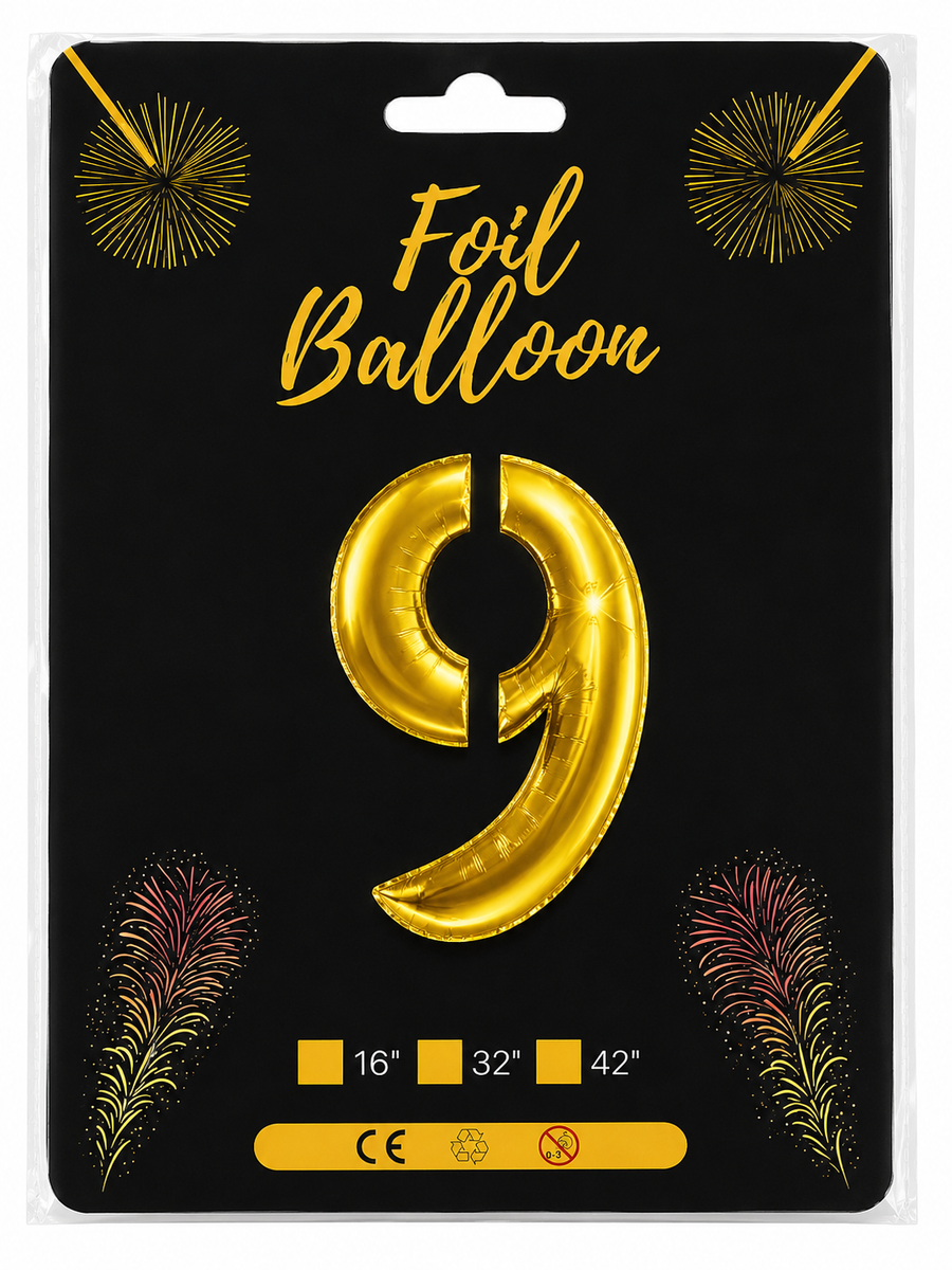 Foil Balloon Number 9 Gold 32in