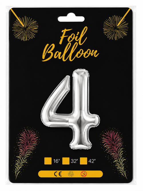 Foil Balloon Number 4 Silver 32in