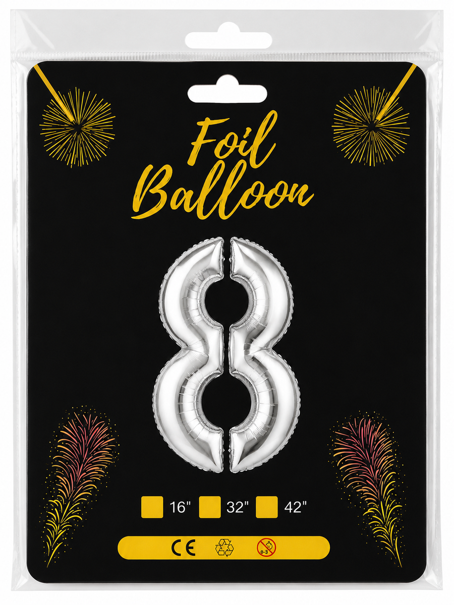 Foil Balloon Number 8 Silver 32in