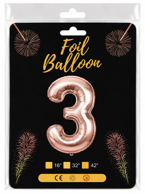 Foil Balloon Number 3 Rose Gold 32in