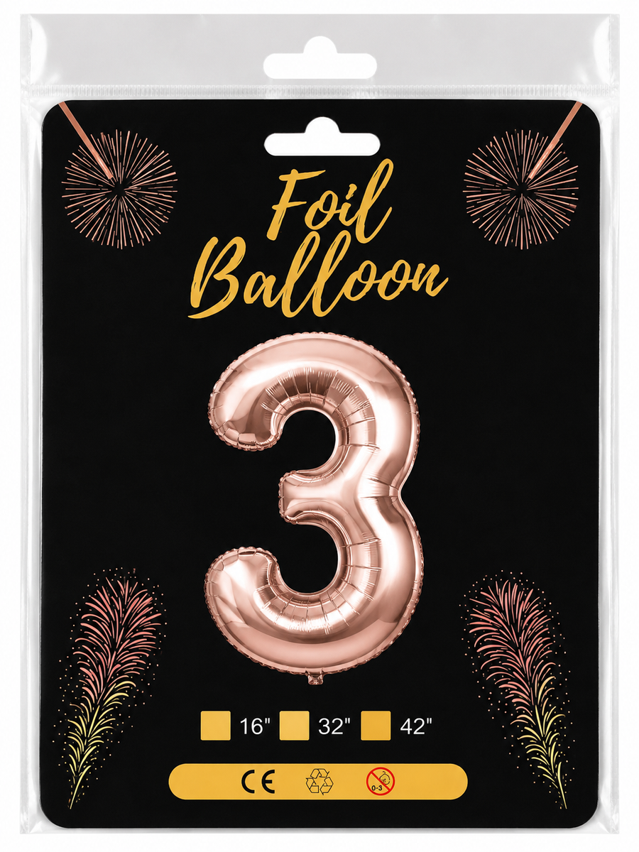 Foil Balloon Number 3 Rose Gold 32in