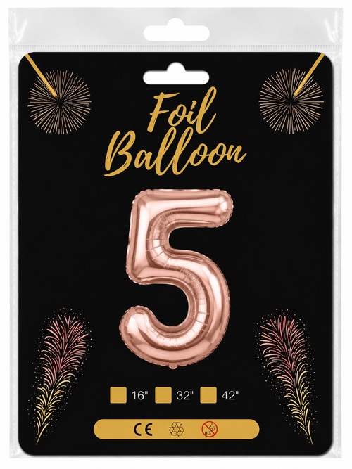 Foil Balloon Number 5 Rose Gold 32in