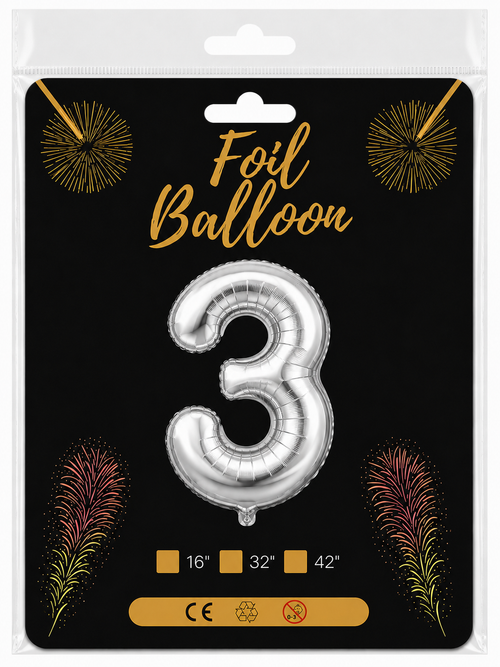 Foil Balloon Number 3 Silver 32in
