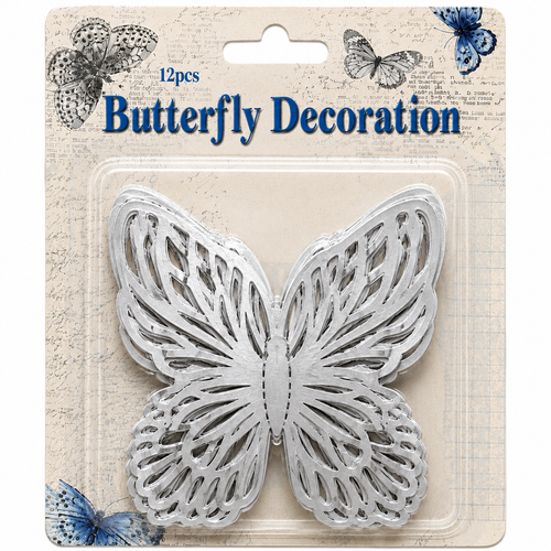 Silver Butterfly Decoration - 12 pieces
