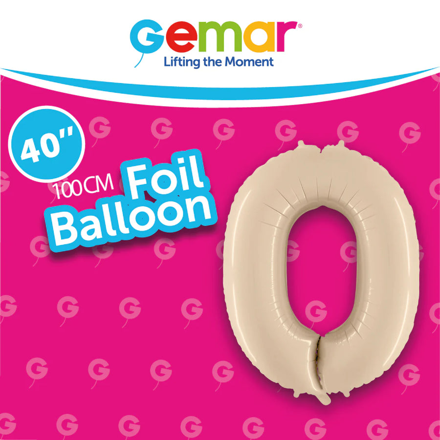Foil Balloon Number 0 Satin Cream 171006 40in