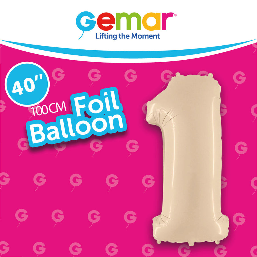 Foil Balloon Number 1 Satin Cream 171013 40in