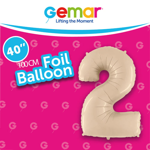 Foil Balloon Number 2 Satin Cream 171020 40in