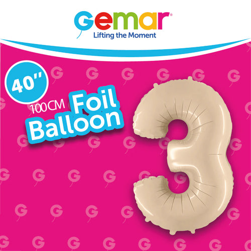Foil Balloon Number 3 Satin Cream 171037 40in