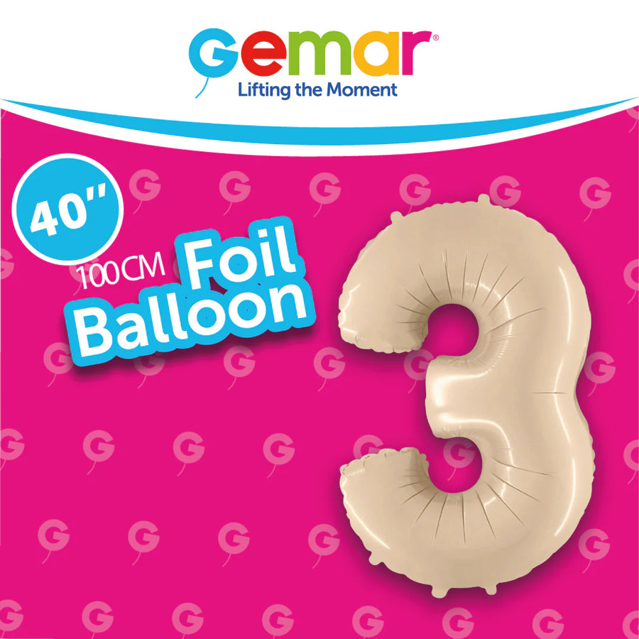 Foil Balloon Number 3 Satin Cream 171037 40in
