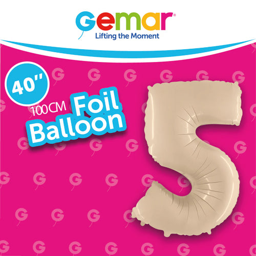 Foil Balloon Number 5 Satin Cream 171051 40in