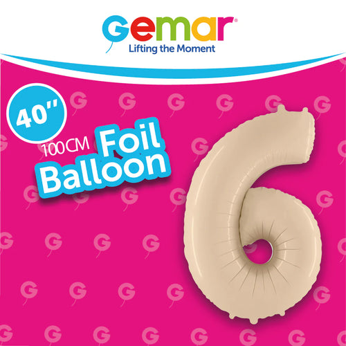 Foil Balloon Number 6 Satin Cream 171068 40in