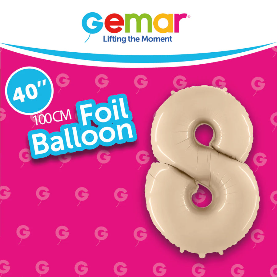 Foil Balloon Number 8 Satin Cream 171082 40in