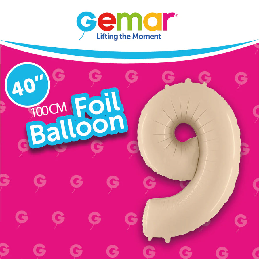 Foil Balloon Number 9 Satin Cream 171099 40in